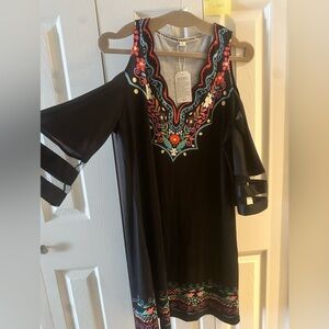 Embroidered Black Midi Dress